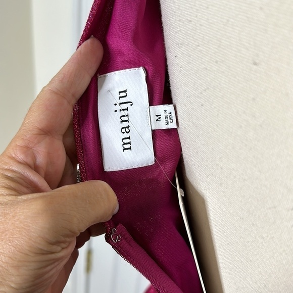 Maniju Magenta Sparkle V Neck Pleated Maxi Dress SzMedium - Picture 7 of 8